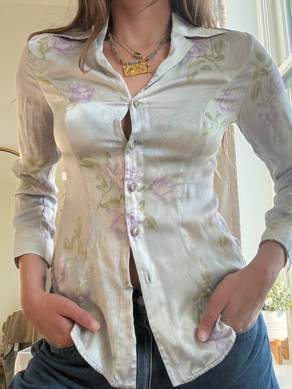 Vintage Escada Floral Silk Button-Down Blouse